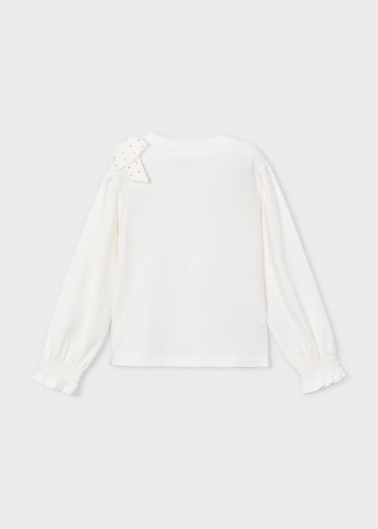 Mayoral - Girl's White Long Sleeve With Bow Shirt