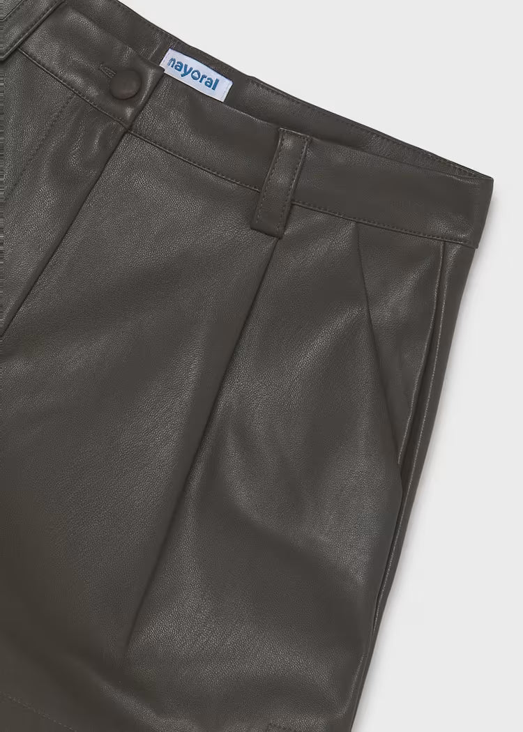 Mayoral - Girl's Dark Brown Faux Leather Shorts