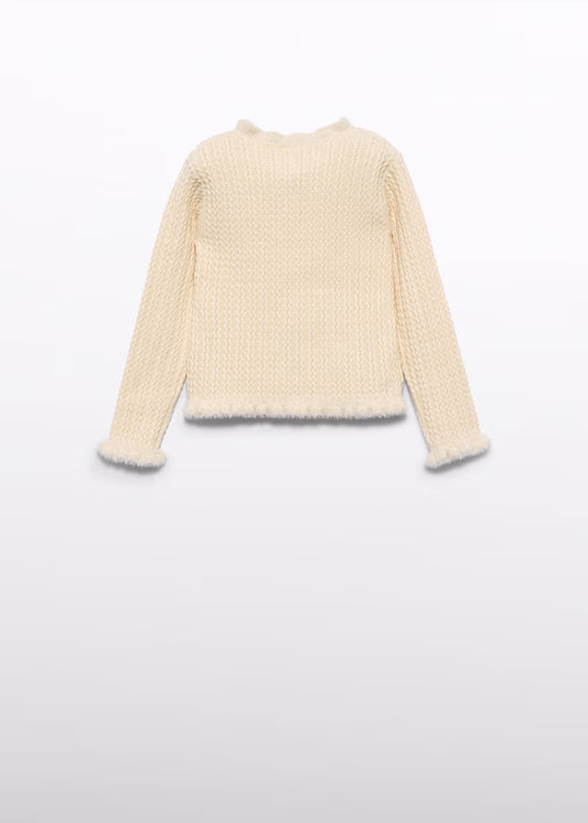 Abel & Lula - Girl Ivory Knit Sweater with Cable Design