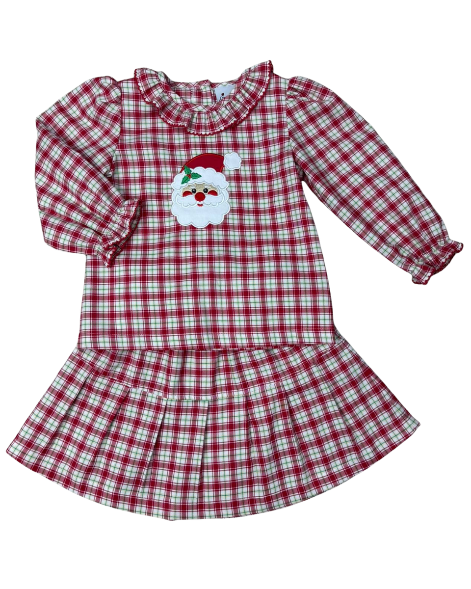 Delaney - Girl's Green Check Santa Skirt Set