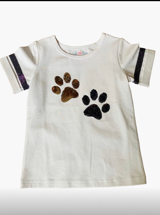 Lulu bebe Purple and Gold Pawprint Sequin Shirt