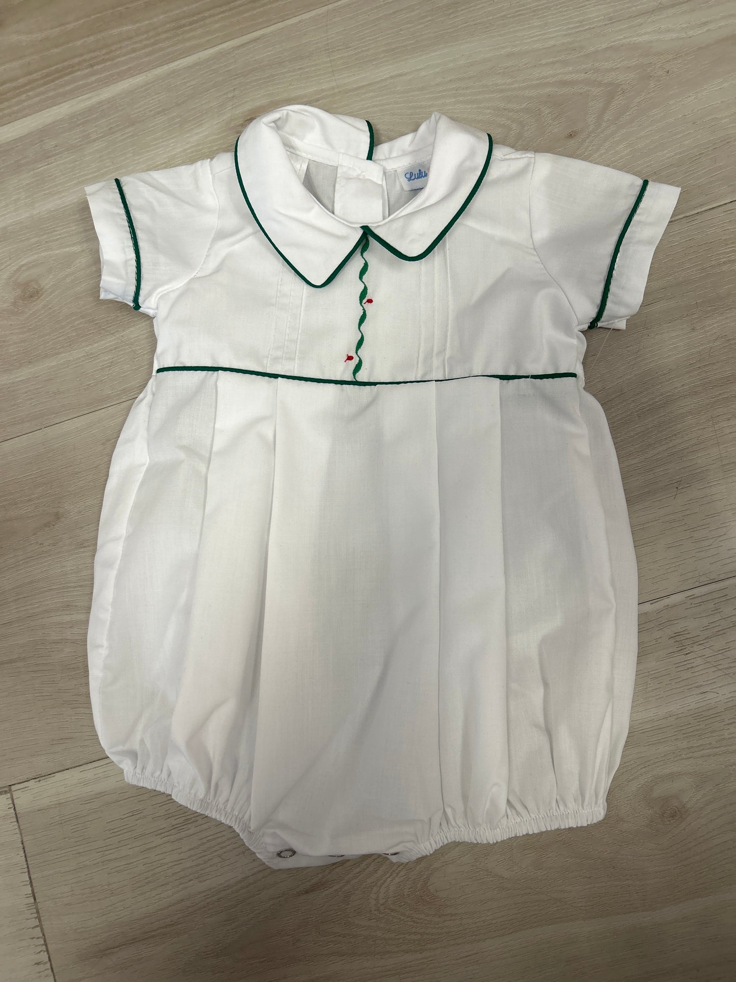 Lulu Bebe - White w/ green trim boy's bubble