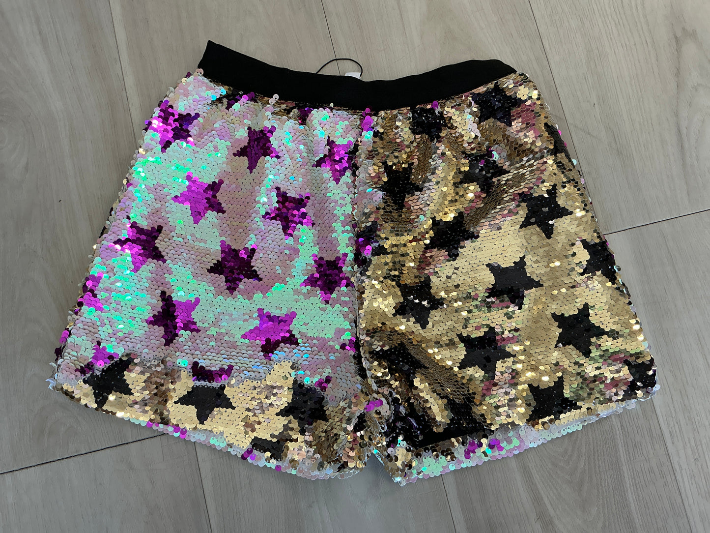 M L Kids - Sequins Black/Gold - Purple/Gold Shorts