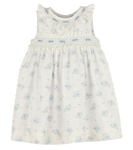 Luli & Me - Swiss Floral Smocked Dress - Blue