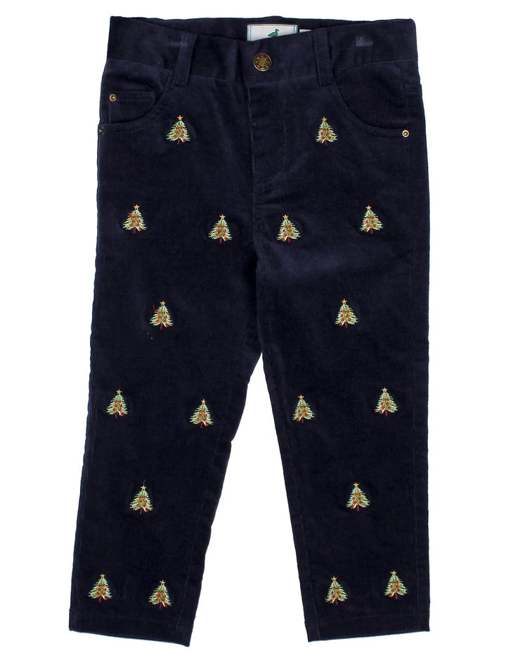 Properly Tied - Boys Tinsel Pant Christmas Tree Navy