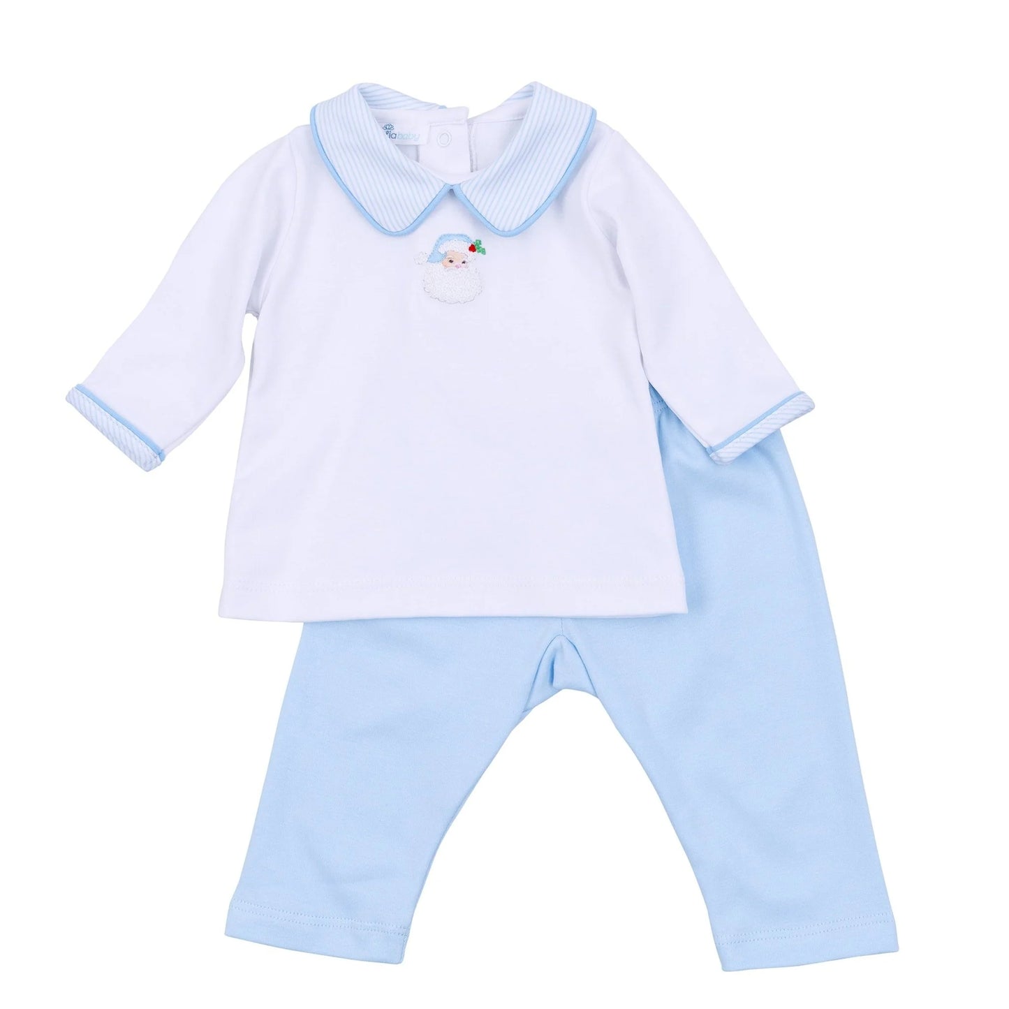 Magnolia Baby - Blue Santa Baby Collared 2 Piece Pant Set