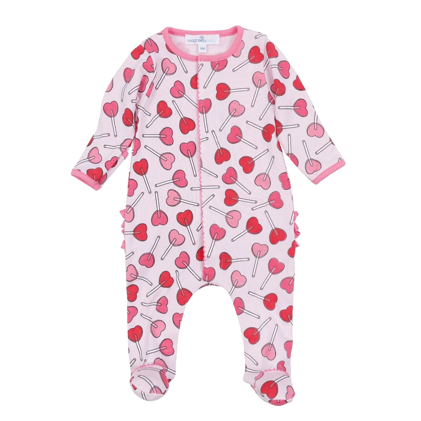 Magnolia Baby - Sweetheart Pops Ruffle Zipper Footie