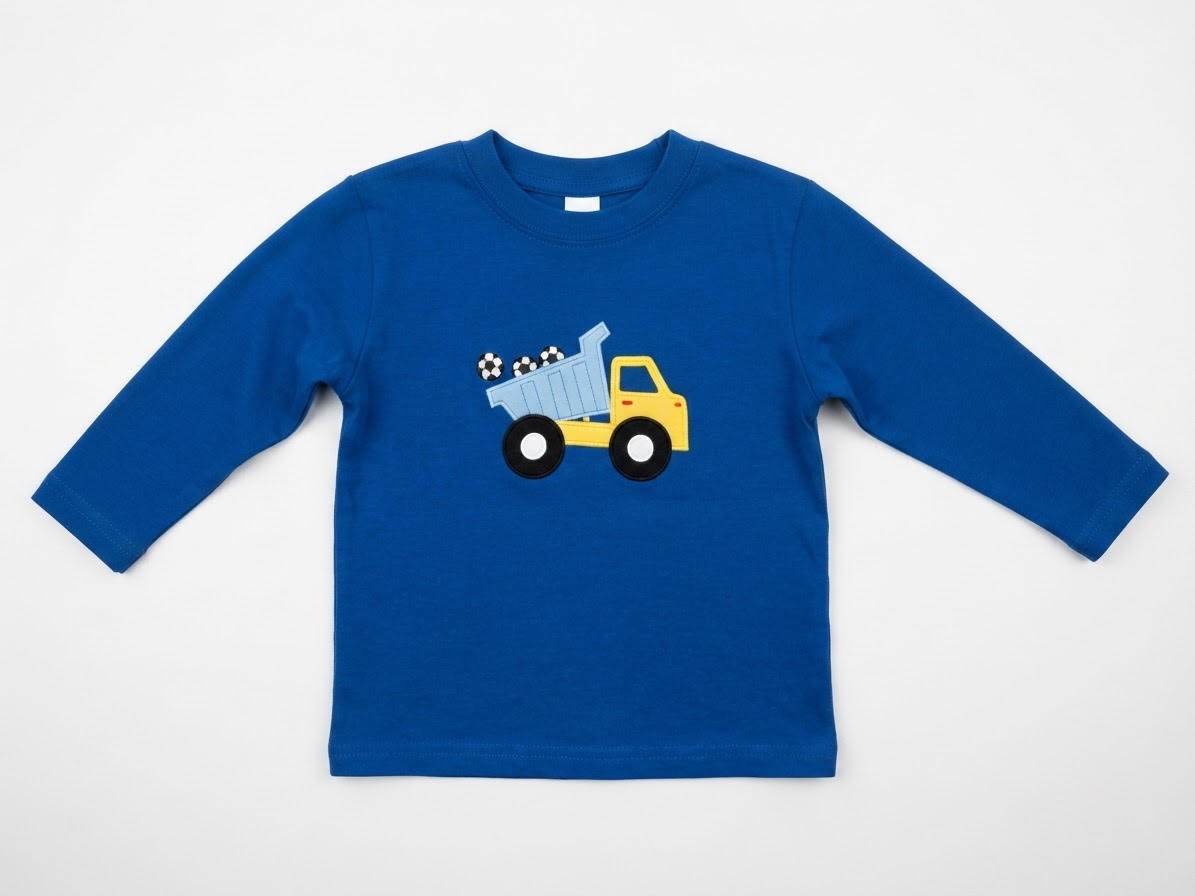 Luigi - Royal Blue Dump Truck Shirt with Soccer Balls