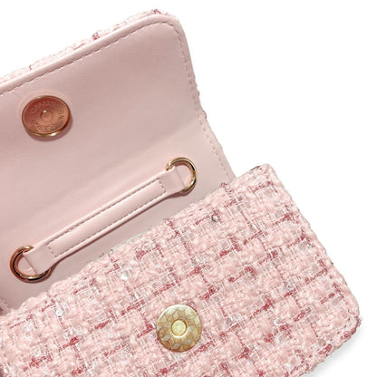 Doe a Dear - Floral Appliques Tweed Purse - Pink