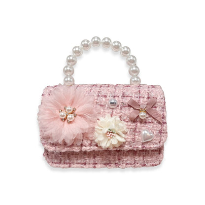Doe a Dear - Floral Appliques Tweed Purse - Pink