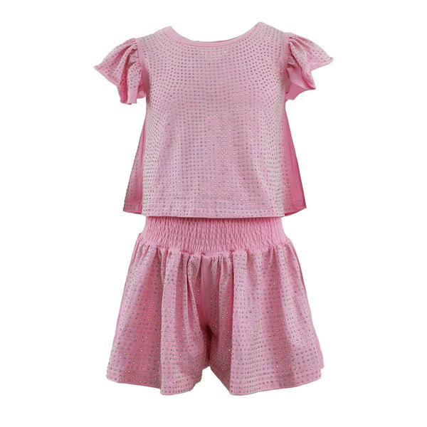 Lola and The Boys - Pink Crystal Ruffle Short Set