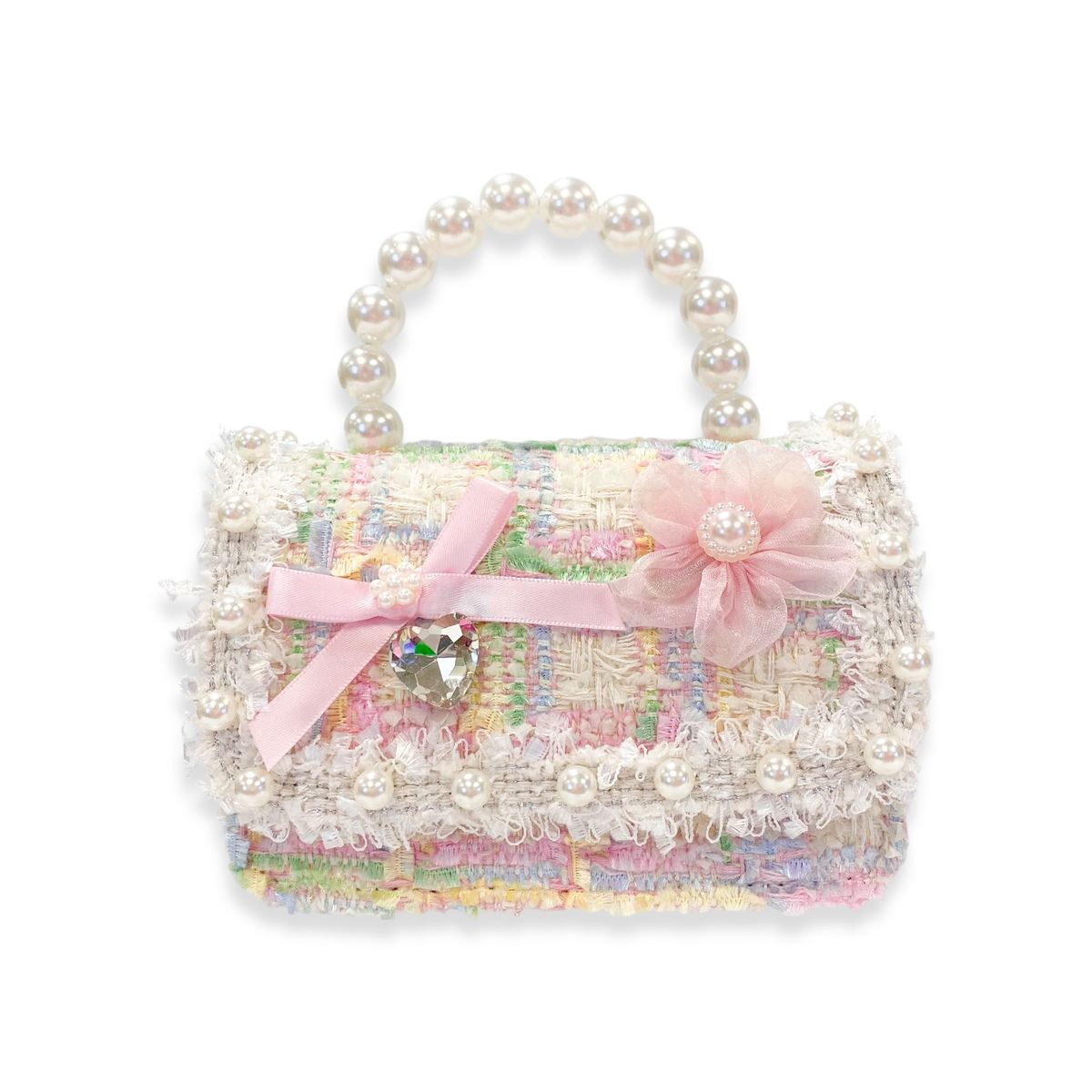 Doe A Dear - Bow & Floral Decor Tweed Purse