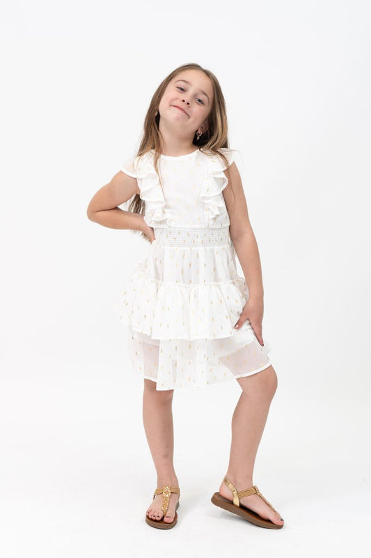 Tweenstyle - Gold Pattern Ruffle Top Smocked Waist
