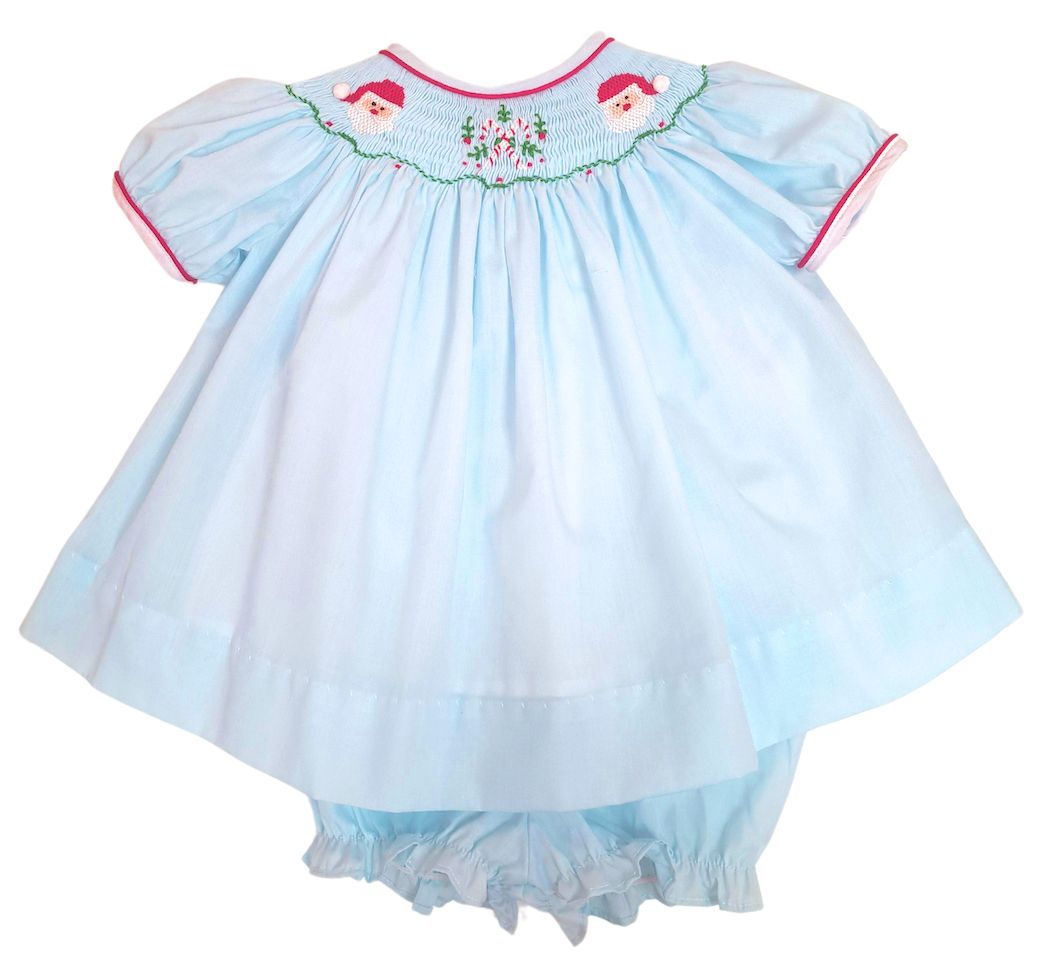 Marco And Lizzy - Girl's Blue Hand Smocked Santa Claus Bishop