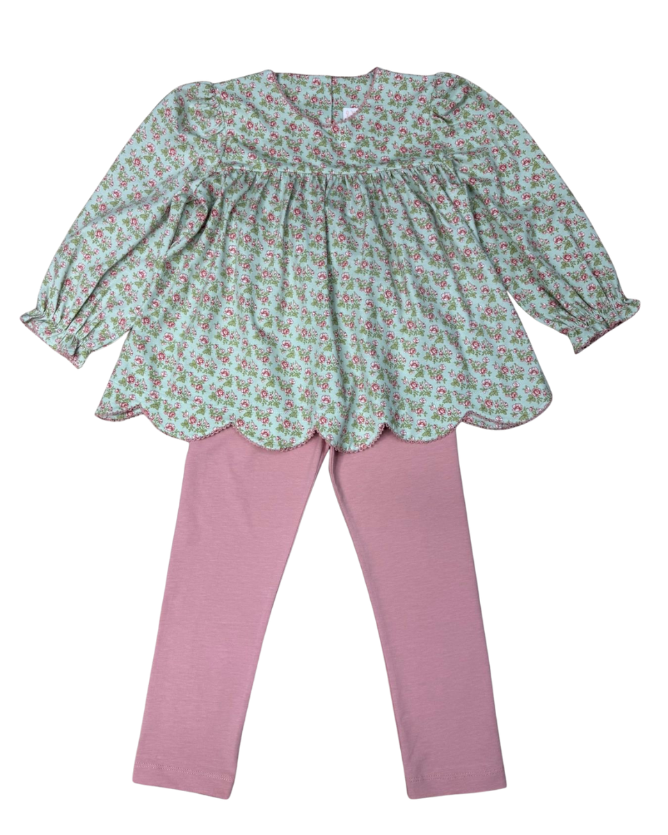 Whimsy Bay Kids - Vintage Floral Scalloped Pant Set