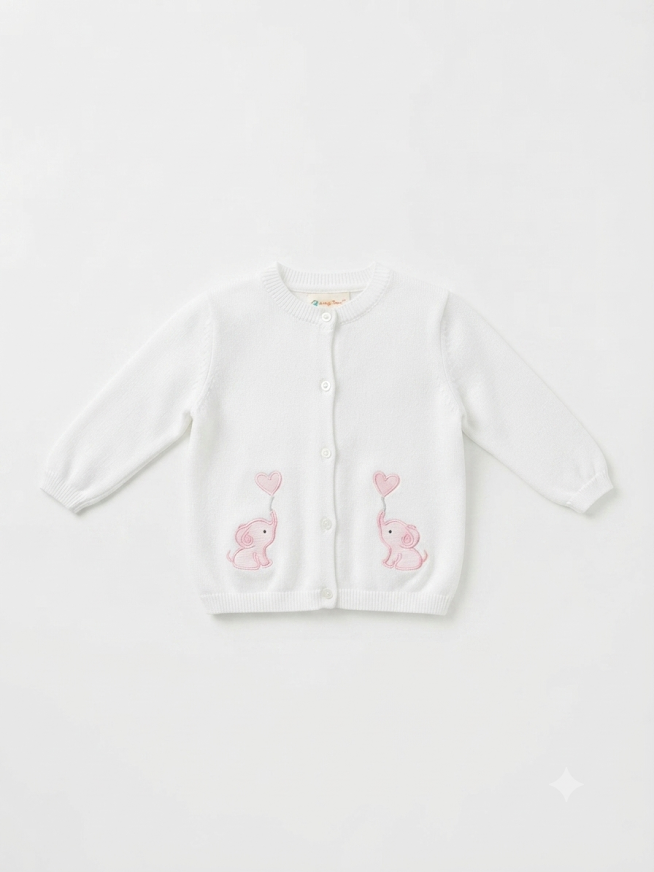Acvisa - White With Pink Elephant Cardigan
