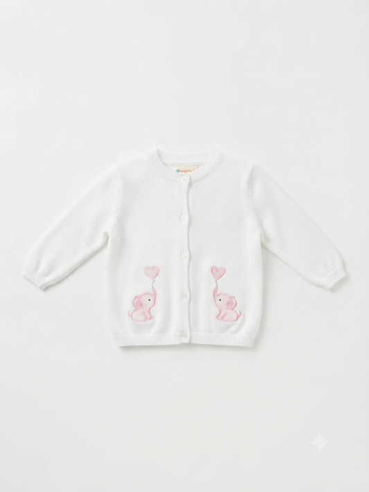 Acvisa - White With Pink Elephant Cardigan