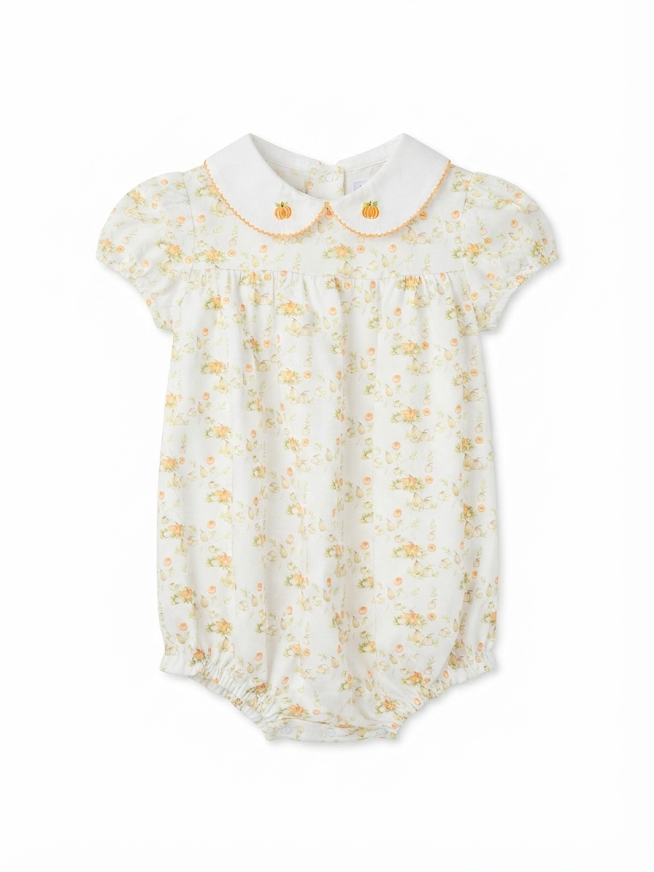 Baby Blessings - Girl's Pumpkin Print Collared Bubble