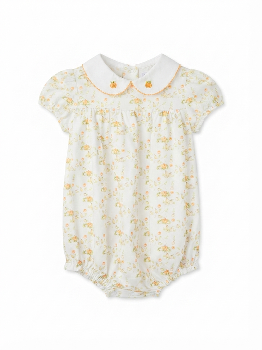Baby Blessings - Girl's Pumpkin Print Collared Bubble