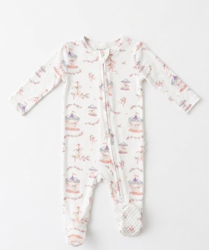 Angel Dear - Carousel with Bows - 2 Way Ruffle Back Zipper Footie