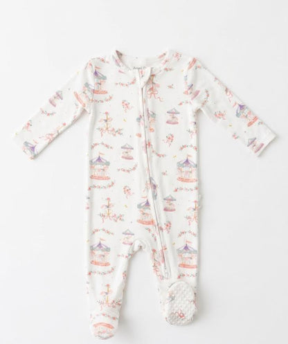 Angel Dear - Carousel with Bows - 2 Way Ruffle Back Zipper Footie
