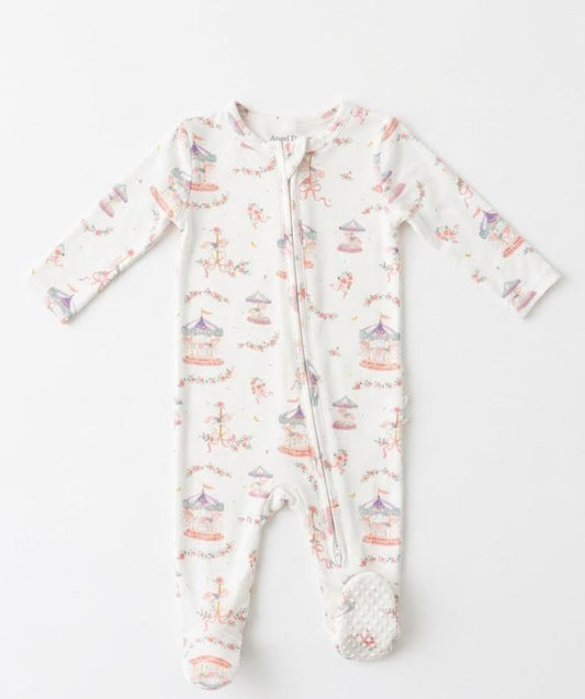 Angel Dear - Carousel with Bows - 2 Way Ruffle Back Zipper Footie