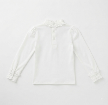 Lulu Bebe - White L/S Ruffle Collar Top
