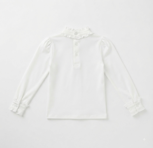 Lulu Bebe - White L/S Ruffle Collar Top