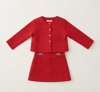 Fantasia - Red Quilted Jacket And Skirt Set