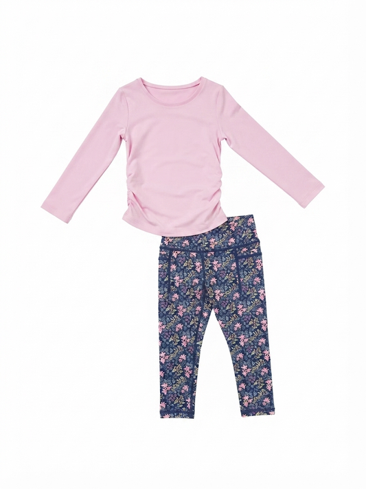 Swoon Baby - Dusty Pink Ruched Top And Ditsy Leggings