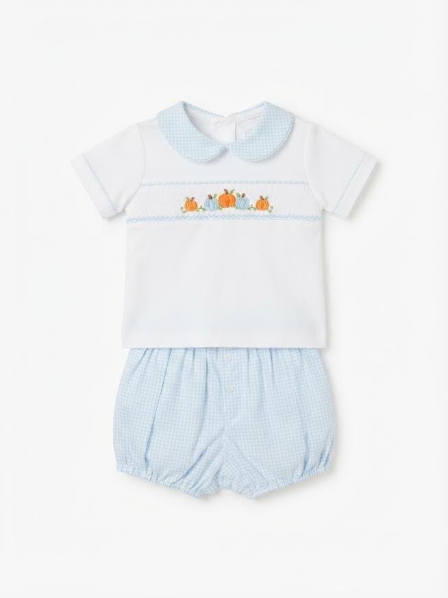 Petit Bebe - Blue Gingham Pumpkin Diaper Set