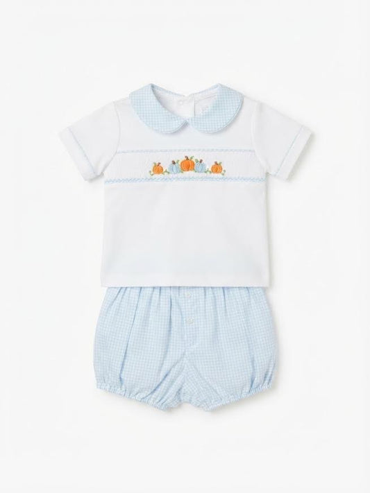 Petit Bebe - Blue Gingham Pumpkin Diaper Set