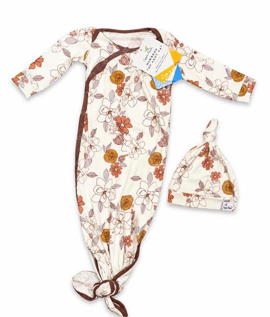 Copper Pearl - Flower Print Knot Gown & Hat