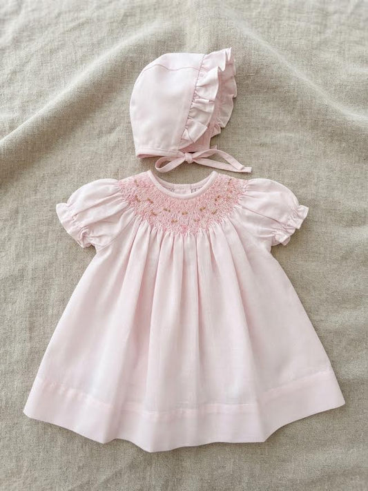 Baby Blessings - Light Pink Iris Dress With Bonnet