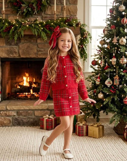 Mayoral - Girl's Red Knit Cardigan & Skirt Set