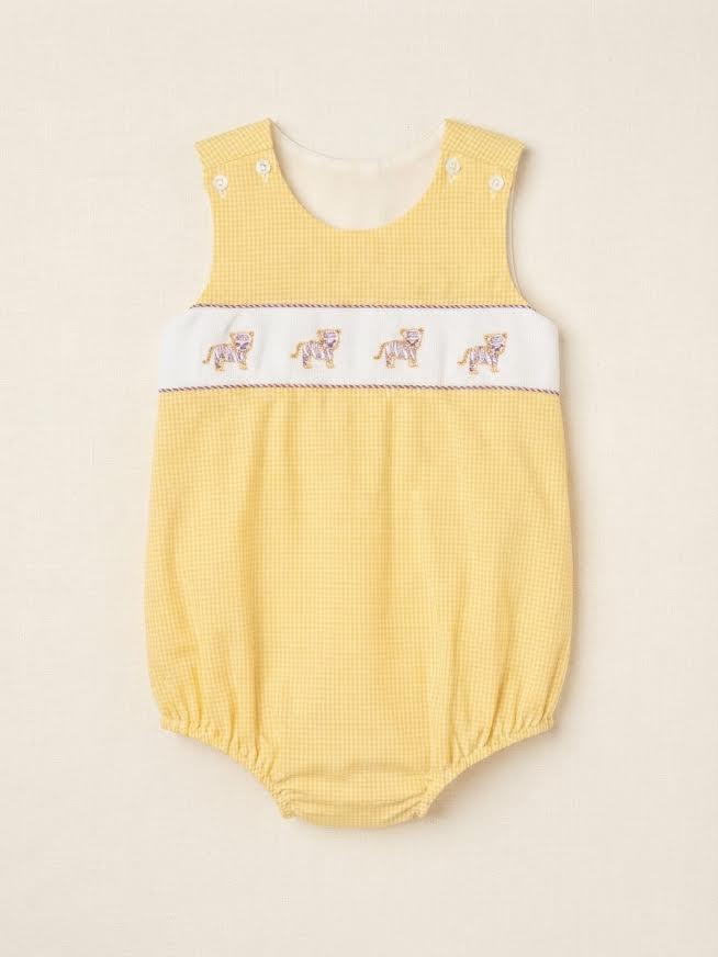 Lulu Bebe - Yellow Gingham Tiger Emb. Bubble