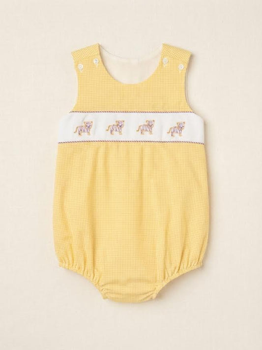 Lulu Bebe - Yellow Gingham Tiger Emb. Bubble
