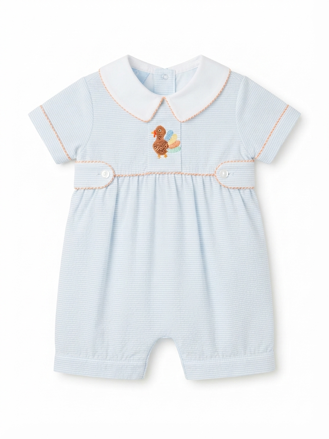 Petit Bebe - Blue Gingham Turkey Bubble Romper