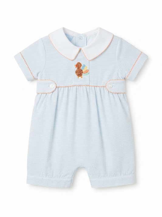 Petit Bebe - Blue Gingham Turkey Bubble Romper