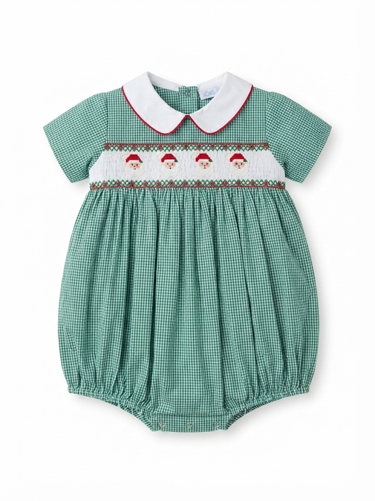 Lulu Bebe - Santa Smocked Bubble With White Collar
