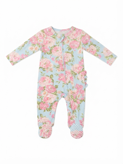 Angel Dear - Girl's Floral Zipper Footie