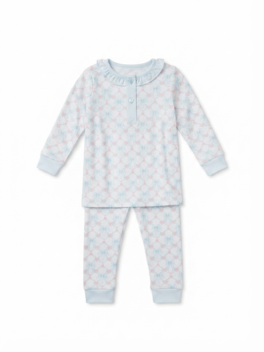 Baby Loren - Girl's Blue & Pink Coquette Pima Two Pcs Loungewear