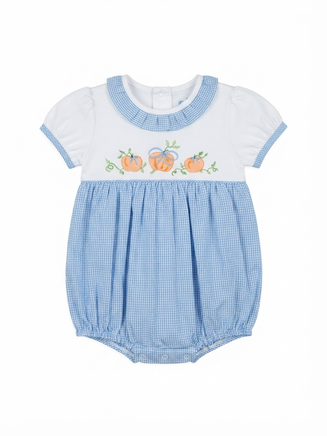 Lulu Bebe - Blue/White Gingham Pumpkin Bubble