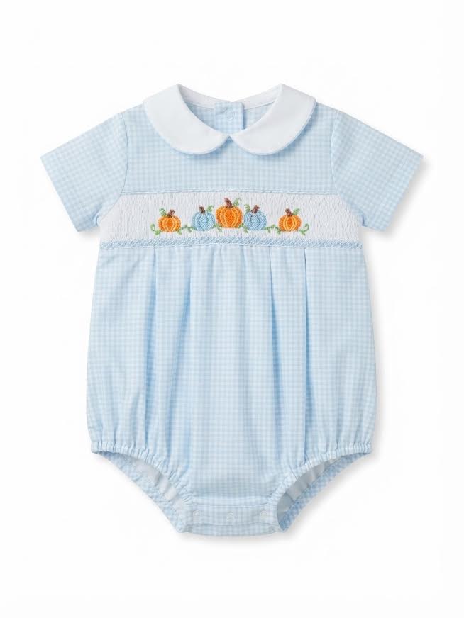 Petit Bebe - Blue Gingham Pumpkin Short Bubble
