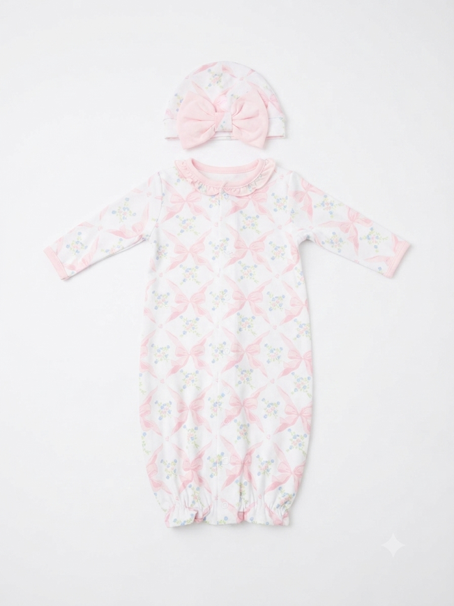 Baby Loren - Baby Pink Bow Pima Converter & Hat