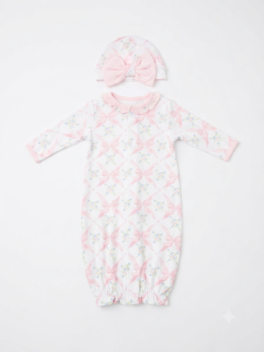 Baby Loren - Baby Pink Bow Pima Converter & Hat