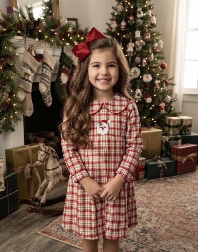 Delaney - Girl's Green Check Santa Dress