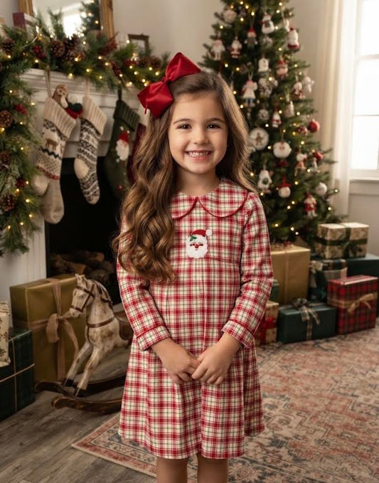 Delaney - Girl's Green Check Santa Dress