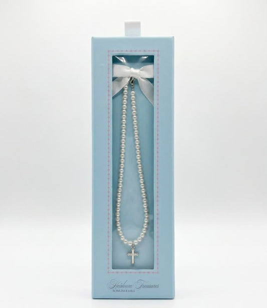 Zsa Zsa & Lolli - White Ornate Cross Necklace