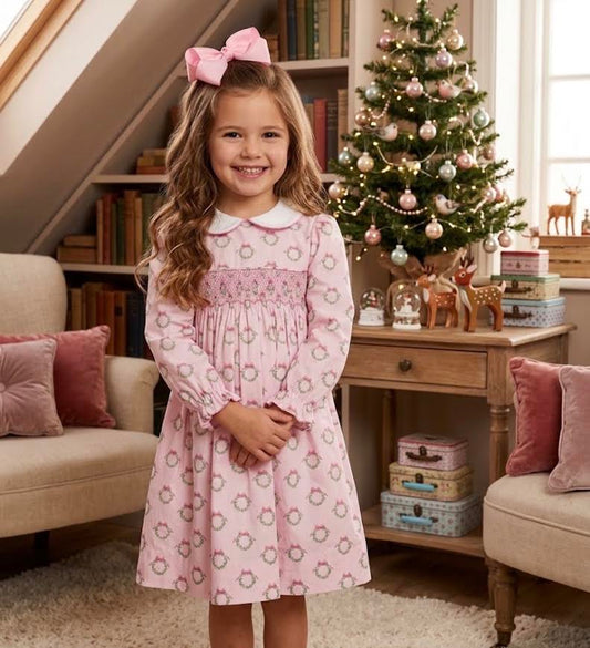 Petit Bebe - Pink Wreath L/S Dress